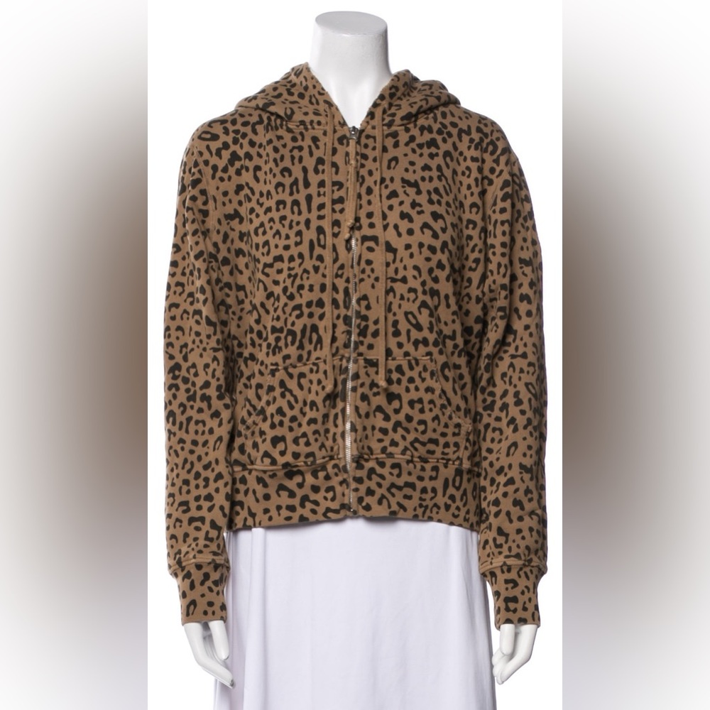 NILI LOTAN Callie Leopard Print Zip Hoodie in Whiskey Leopard, Size S
